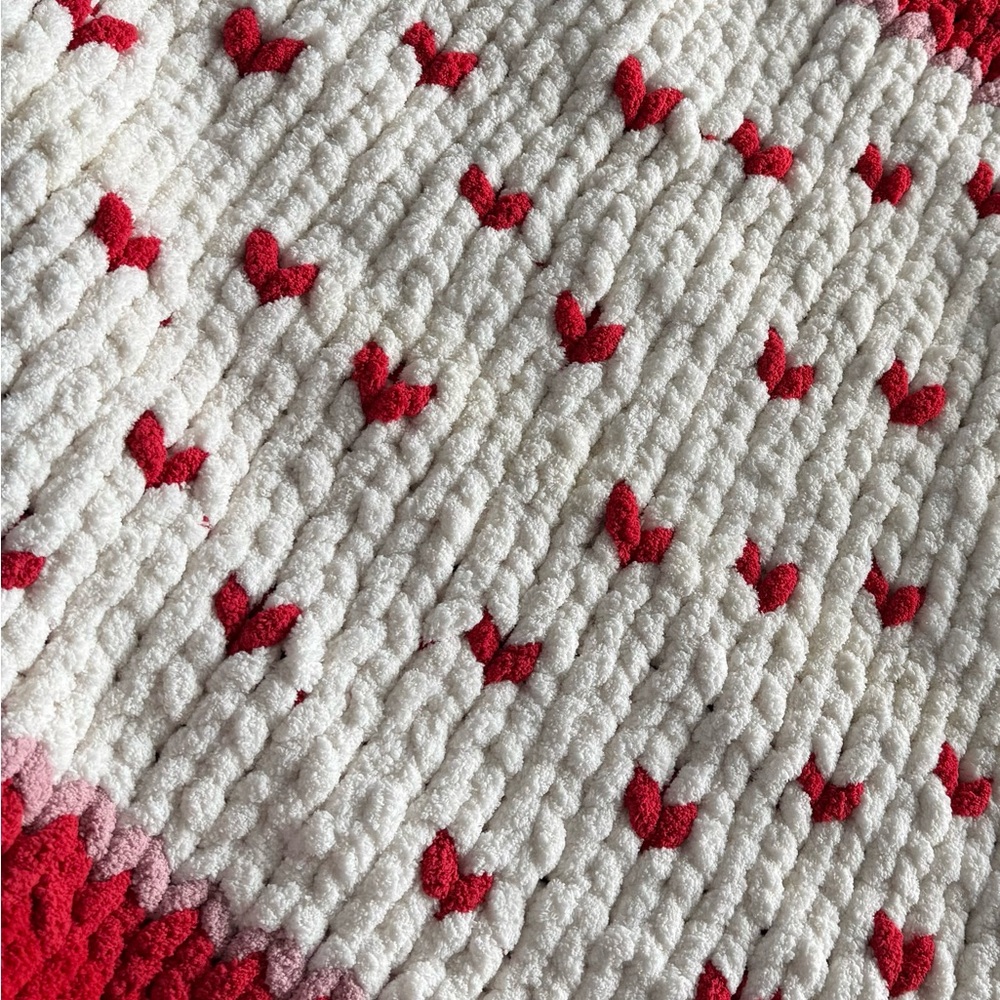 Hand knit chunky blanket for Valentine’s
